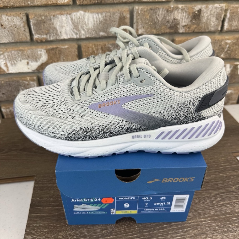 Brooks Ariel GTS 24 Women's Shoes Mercury Ebony Lavender 120414 Sz 9D Wide Run